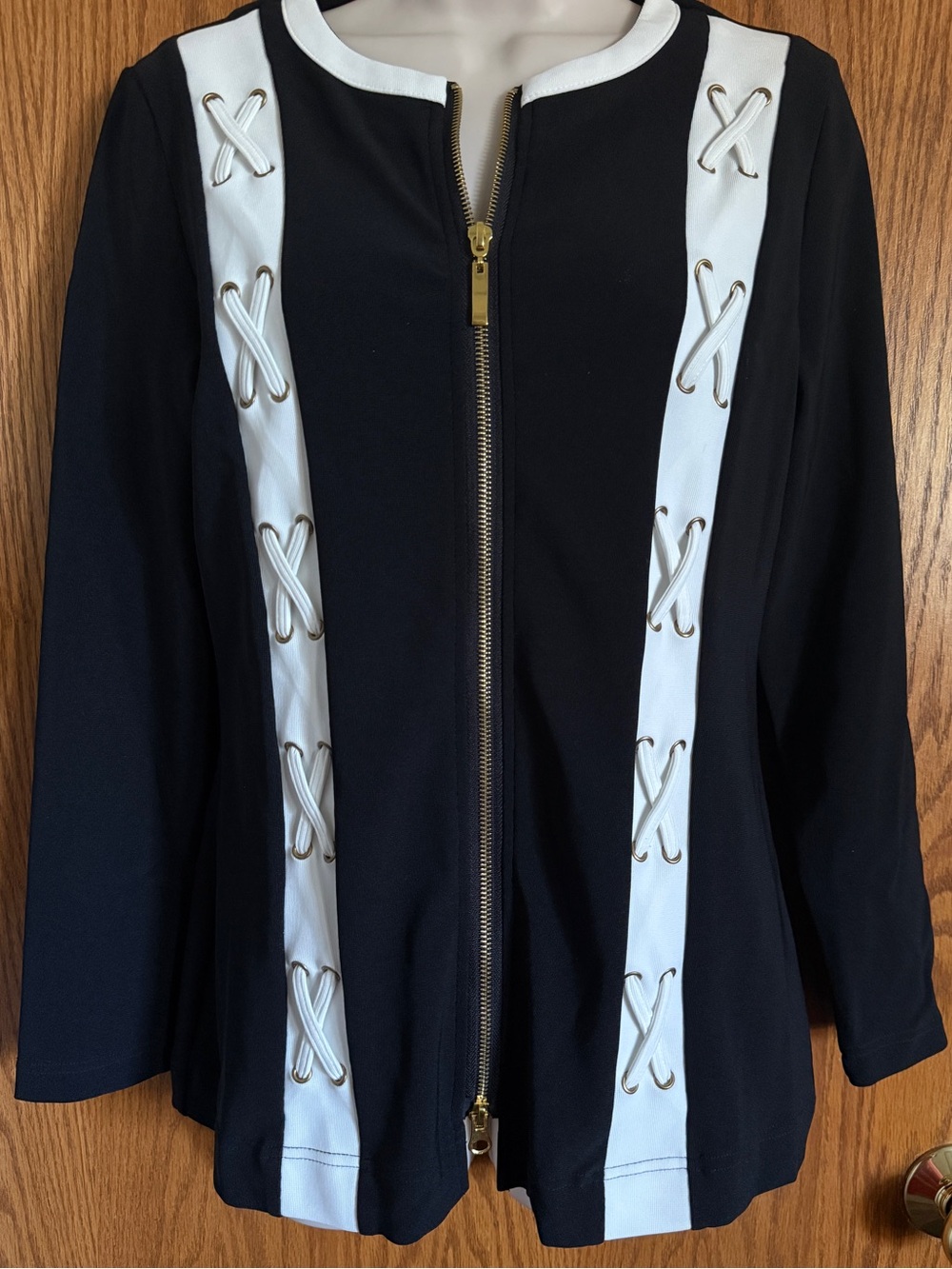 Boston Proper Full Zip Jacket Black / White Activewear Stretch Women's Size S